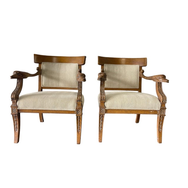 Late 20th Century French Empire Style Carved Dolphin Chairs, a Pair, Neoclassical, Regency For Sale In Naples, FL - Image 6 of 12