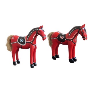 Vintage Handcrafted European Wooden Folk Art Horses — a Pair For Sale