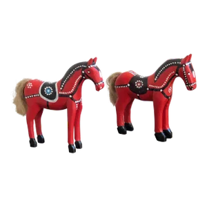 Vintage Handcrafted European Wooden Folk Art Horses — a Pair