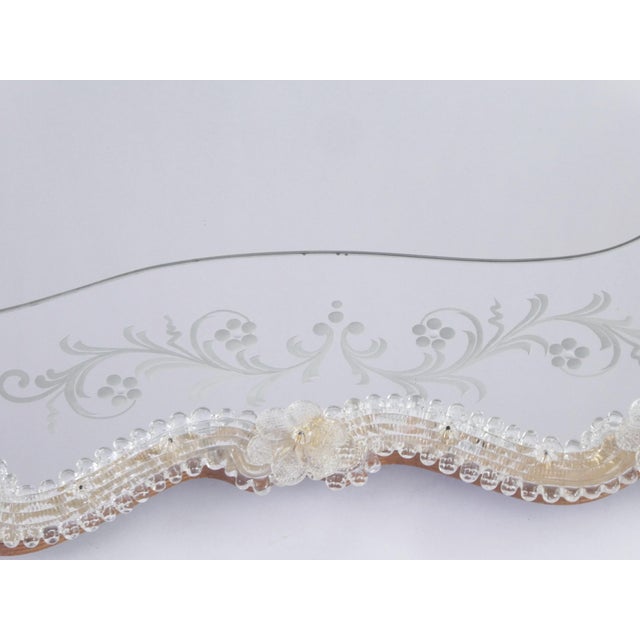 Vintage Venetian Scalloped Murano Glass Mirror with Etched Floral Details, 1950s For Sale - Image 12 of 13
