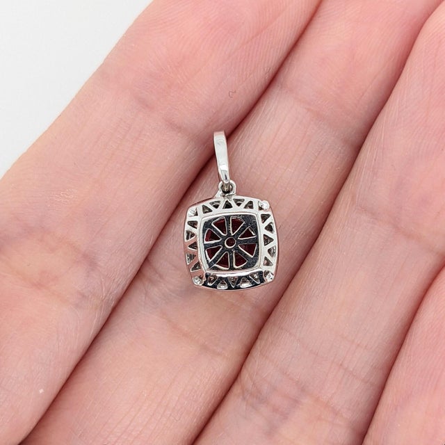 Red 1.24ct Ruby Pendant W Earth Mined Diamonds in Solid 14k White Gold Cushion 6mm For Sale - Image 8 of 9