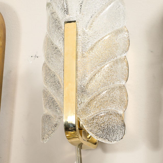 Mid-Century Mottled Glass & Brass Leaf Sconces by Carl Fagerlund for Orrefors For Sale - Image 15 of 15