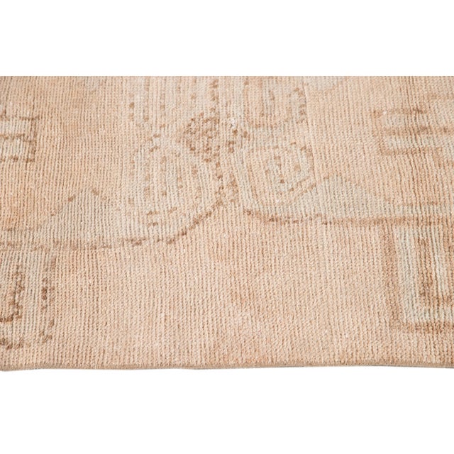 Textile Mid 20th Century Vintage Turkish Handmade Beige Medallion Wool Runner For Sale - Image 7 of 13