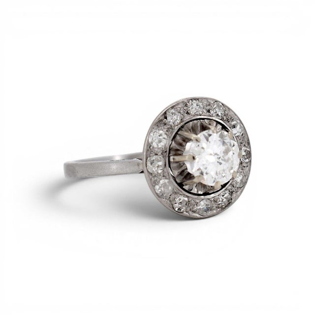 Art Deco Antique Art Deco Halo Ring, Old-Cut Diamonds | Circa 1930, Size 5.5 For Sale - Image 3 of 6
