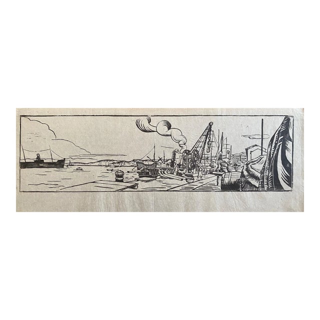In the Port - Original Woodcut - Early 20th Century For Sale