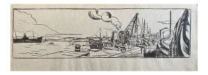 In the Port - Original Woodcut - Early 20th Century