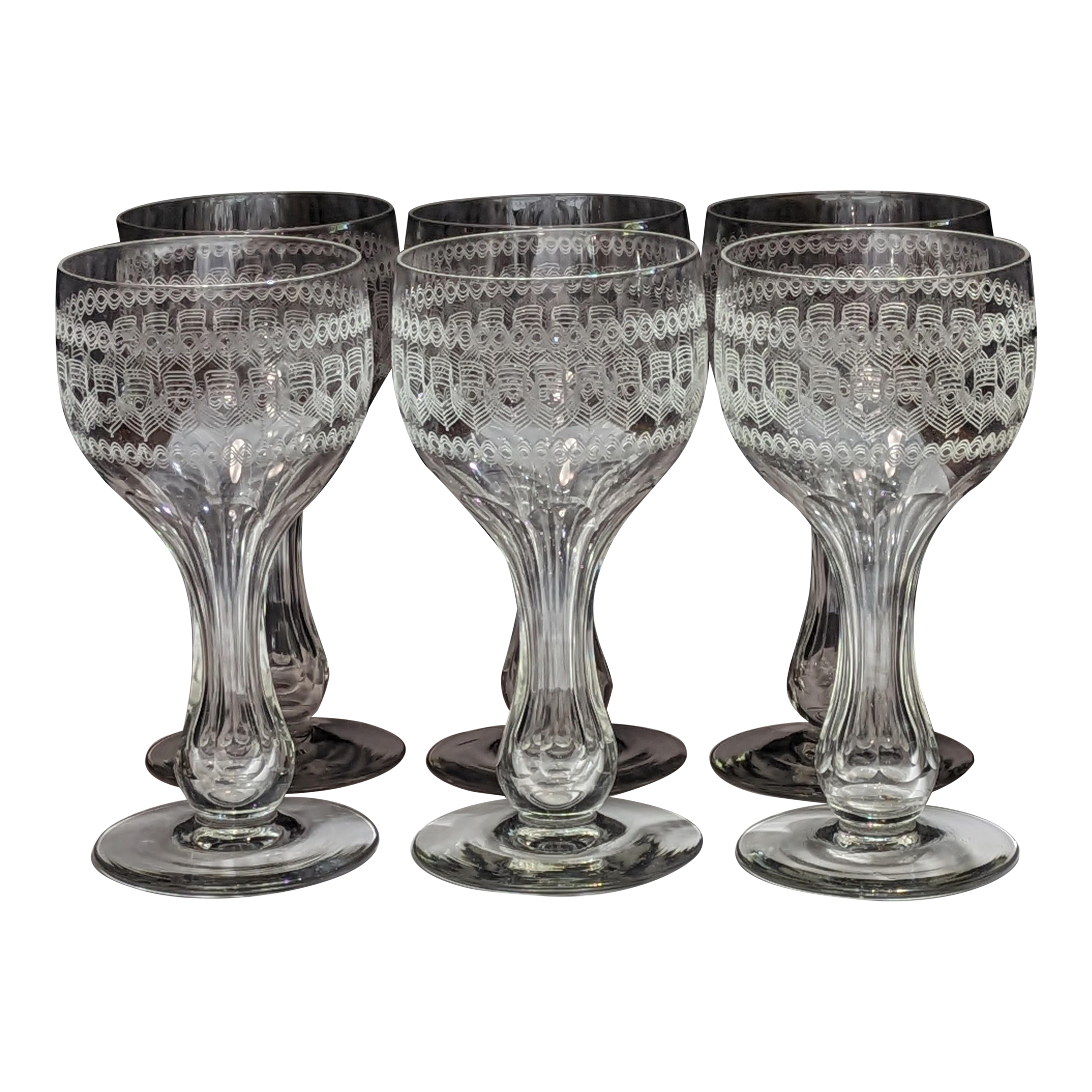 1920s Antique Hollow Stem Coupes - Needle Etched - Set of 6 | Chairish