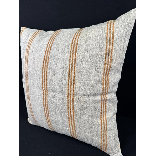 Turkish Hemp Pillow Cushion Natural Beige Rust Pillow Cushion Cover 24x24 For Sale - Image 4 of 4