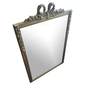 Antique 1920s French Ribbon Cartouche Carved Wood Wall Mirror