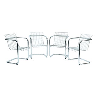 Vintage Italian Wire Chairs in Chrome & Metallic Thread, 1974, Set of 4 For Sale