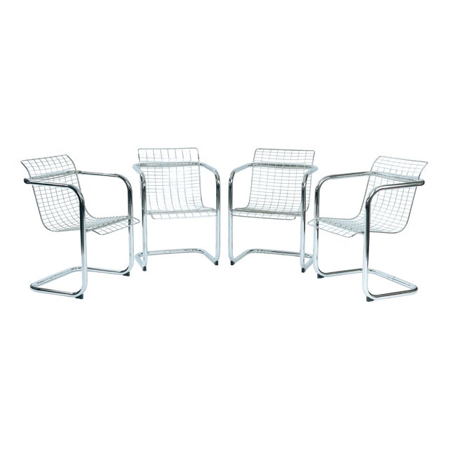 Vintage Italian Wire Chairs in Chrome & Metallic Thread, 1974, Set of 4 For Sale