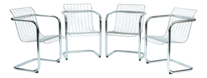 Vintage Italian Wire Chairs in Chrome & Metallic Thread, 1974, Set of 4