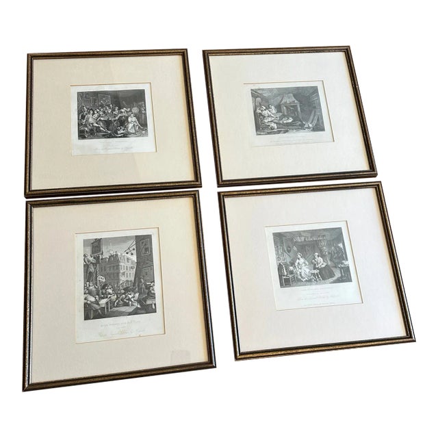 William Hogarth Antique Framed Hogarth Engravings Set of 4 For Sale