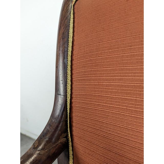 Restoration Style Mahogany Armchair with Curved Armrests and Orange Fabric For Sale - Image 10 of 11