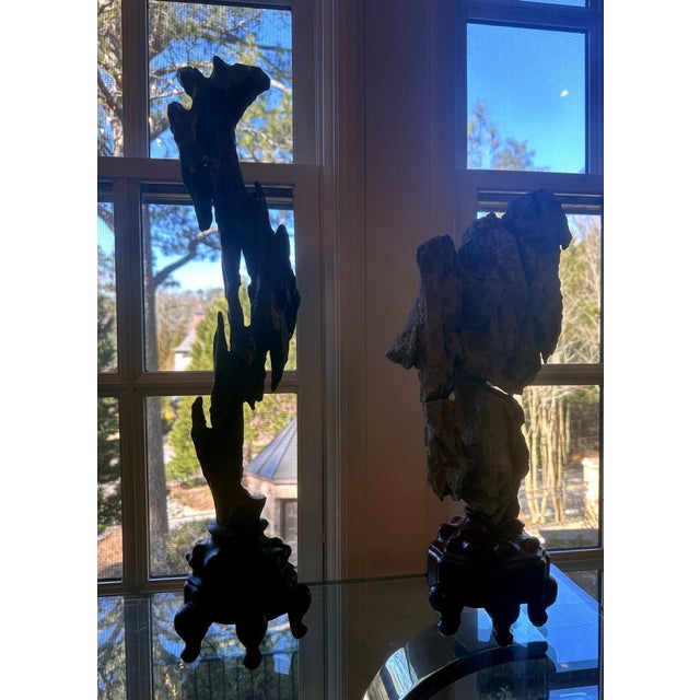 Chinese Scholar Stone Tall Slender Lingbi Rock on Display Stand For Sale - Image 9 of 17