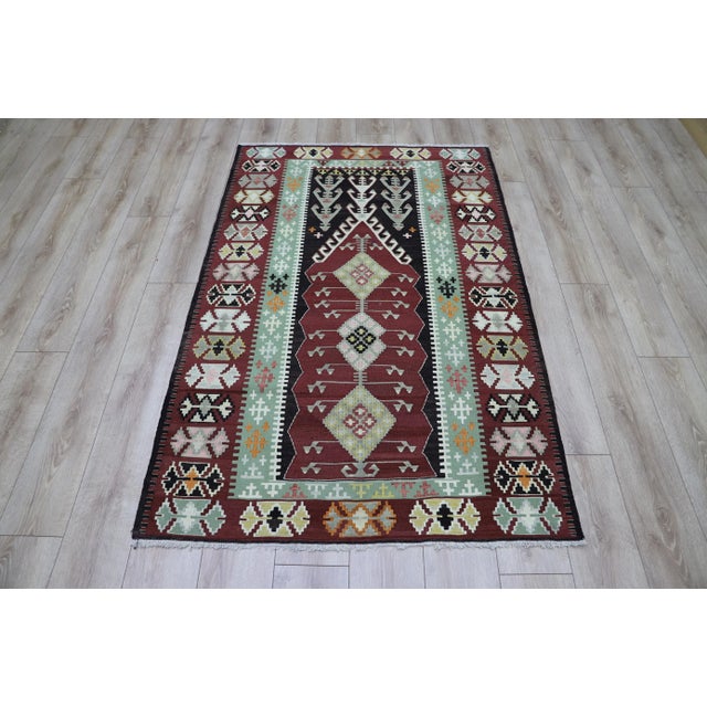 1980s Mid-Century Burgundy Flamestich Kilim Rug For Sale - Image 13 of 13