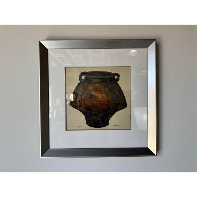 Contemporary Vintage "Contemporary Pot a " Oil on Board Painting by George Caso – Framed For Sale - Image 3 of 12