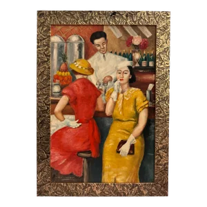 Mid Century Modernist Painting of a Cafe Scene, From the Collection of Seymour Stein