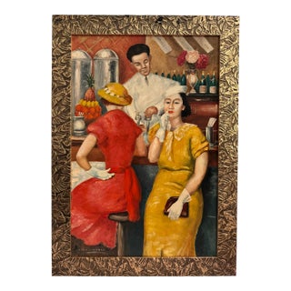 "The Soda Fountain" Art Deco Painting From the Collection of Seymour Stein For Sale