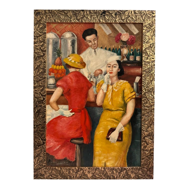 "The Soda Fountain" Art Deco Painting From the Collection of Seymour Stein For Sale
