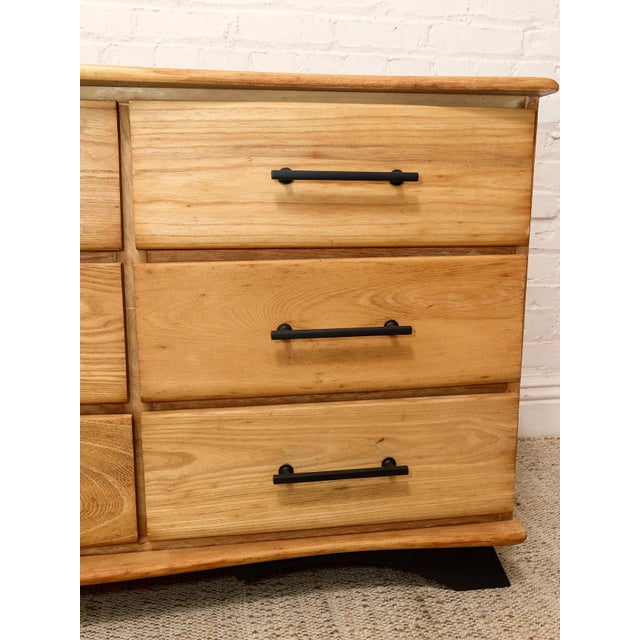 Mid 20th Century Vintage Sculptural Oak Wood Nine-Drawer Dresser For Sale - Image 5 of 12