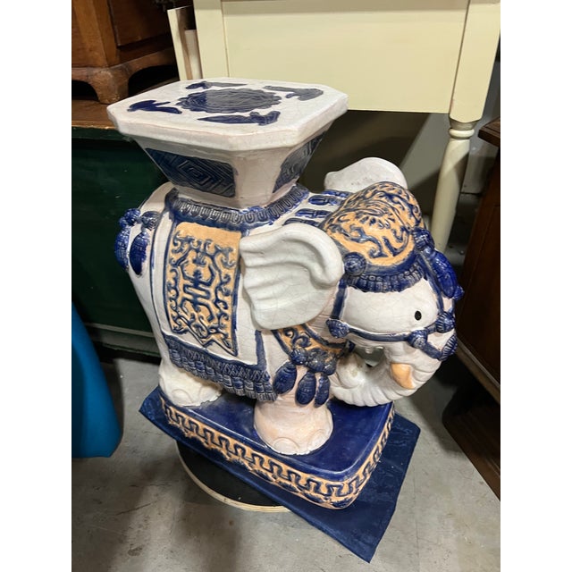 1970s 1970s Blue and White Chinoiserie Elephant Plant Stand For Sale - Image 5 of 5
