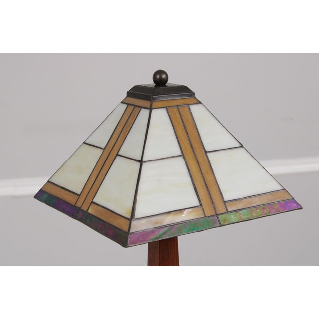 Stickley Stickley Mission Oak Slag Glass Table Lamp For Sale - Image 4 of 13