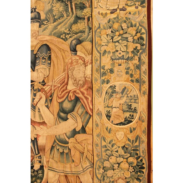 Traditional 17th Century Flemish Historical Tapestry with Female Figure, Vertically Oriented For Sale - Image 3 of 5
