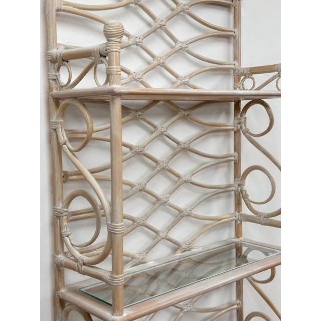 Vintage Etagere Henry Link Rattan Whitewash Three-Tier Glass Shelves Coastal For Sale - Image 9 of 16