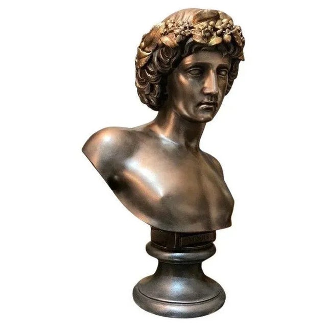 Bronze Antinous with Worn Guilt Bacchus Wreath For Sale - Image 3 of 7