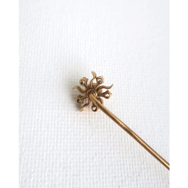 Early 20th Century Antique Pearl Diamonds and Gold Stick Pin Brooch For Sale - Image 5 of 6