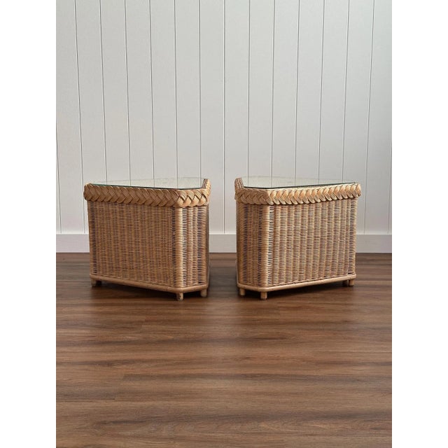 Vintage Brown Jordan Braided Wicker Side Tables, Pair For Sale - Image 17 of 17