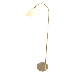 Vintage Adjustable Floor Lamp with Brass Frame and White Plastic Shade by Fischer & Honsel, 2000s For Sale