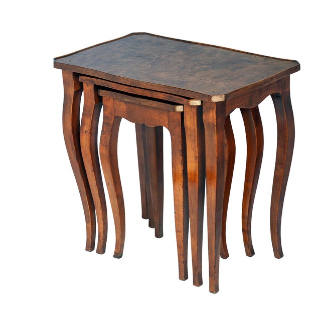 Wood Set of 3, Antique Italian Burl WoodNesting Tables For Sale - Image 7 of 14