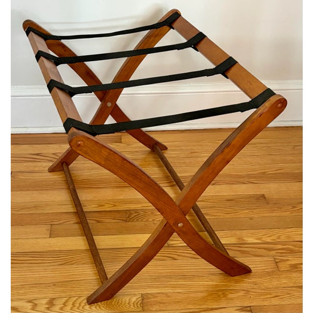 Hotel Cabana Style Folding Luggage Rack, Mahogany For Sale - Image 11 of 11
