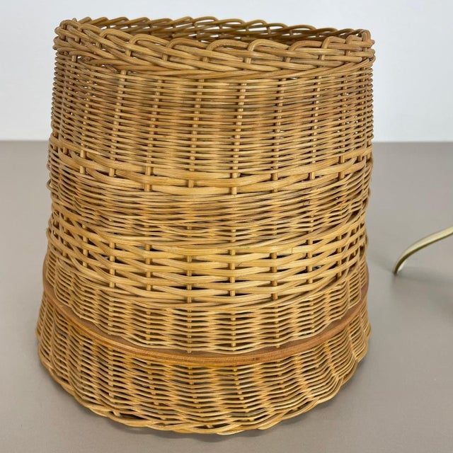 Wood Original Rattan and Brass Table Light by United Workshops Munich, Germany, 1950s For Sale - Image 7 of 18