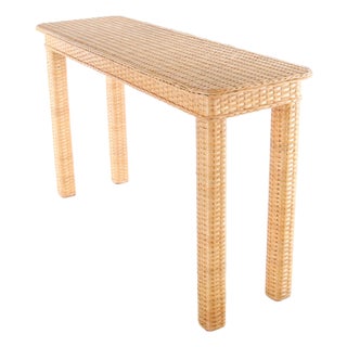 Woven Wicker Console Table For Sale