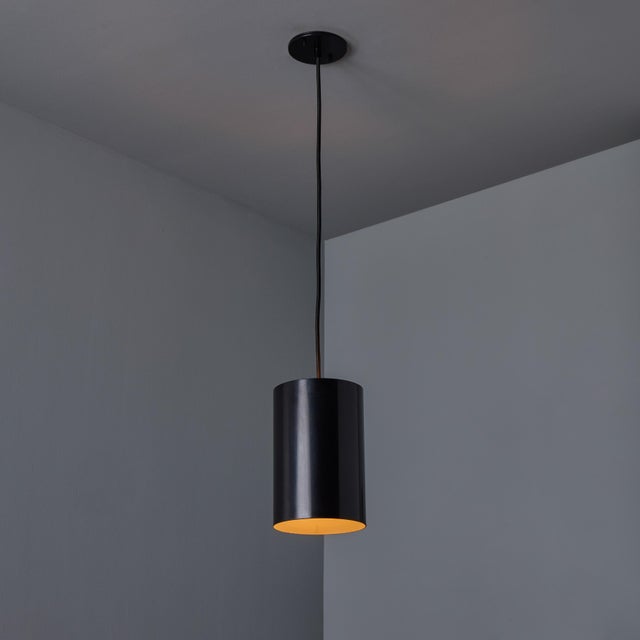 1960s Model 16513 Black Metal Cylindrical Pendants by Eila and John Meiling for Louis Poulsen For Sale In Los Angeles - Image 6 of 13