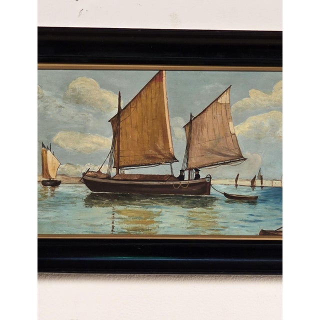 Watercolor of Boats in Harbor, Italy Circa 1900 For Sale - Image 4 of 6