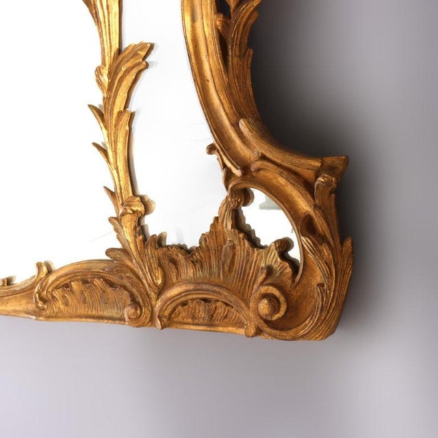 Large 58" French Louis XIV Foliate Carved Gilt Wood Triptych Mantle Mirror C1890 For Sale - Image 4 of 8