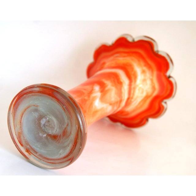 1990s Vintage Murano Style Orange and White Swirled Swung Vase For Sale - Image 5 of 5