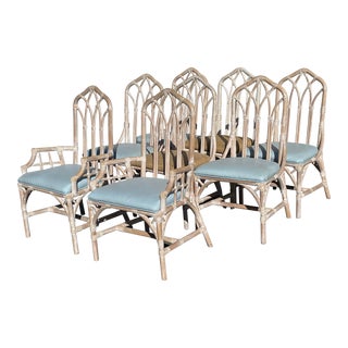 1970s Vintage Henry Link Bamboo Rattan Dining Chair Set 8 For Sale