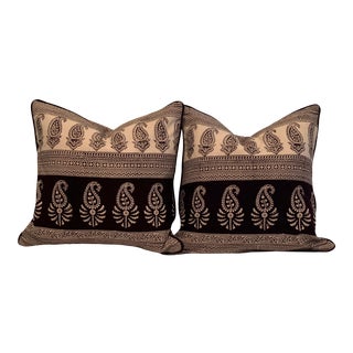 Indian Hand-Blocked Cotton Fabric Pillows - a Pair For Sale