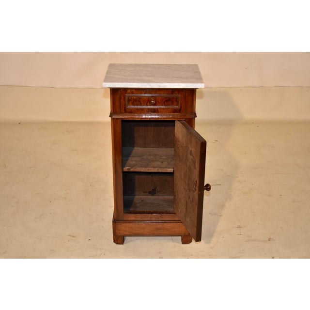 Wood 19th Century Walnut Bedside Cabinet With Carrara Marble Top For Sale - Image 7 of 13