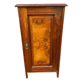 Antique Victorian Style Walnut Burled Wood Narrow Bedside Cabinet For Sale
