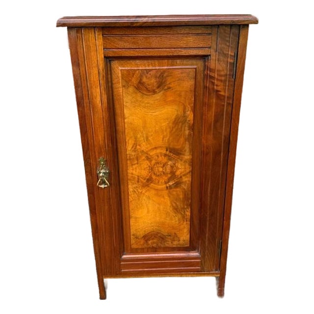 Antique Victorian Style Walnut Burled Wood Narrow Bedside Cabinet For Sale