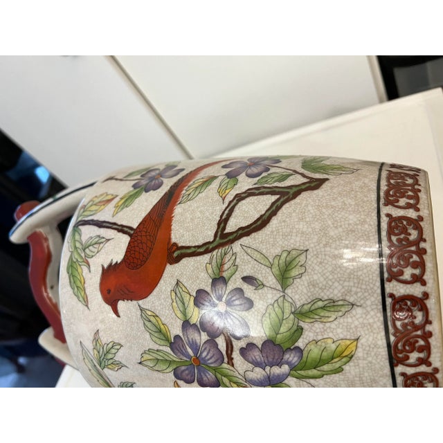 Vintage Floral & Bird Ceramic Water Bucket Vase/Planter For Sale - Image 11 of 12