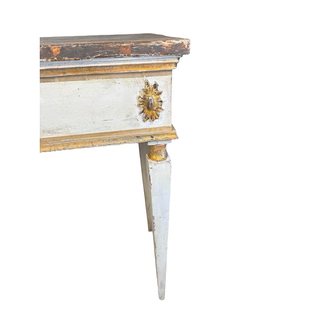 Pair of 1920s Italian Neoclassical Painted and Parcel-Gilt Console Tables Faux Marble For Sale - Image 4 of 10