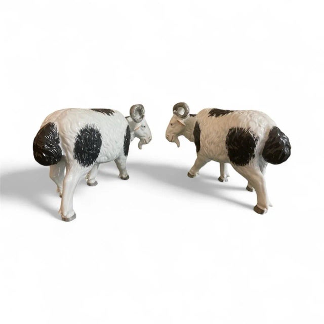 Striking Pair of Mid-Century Porcelain Ram Figurines For Sale - Image 4 of 5