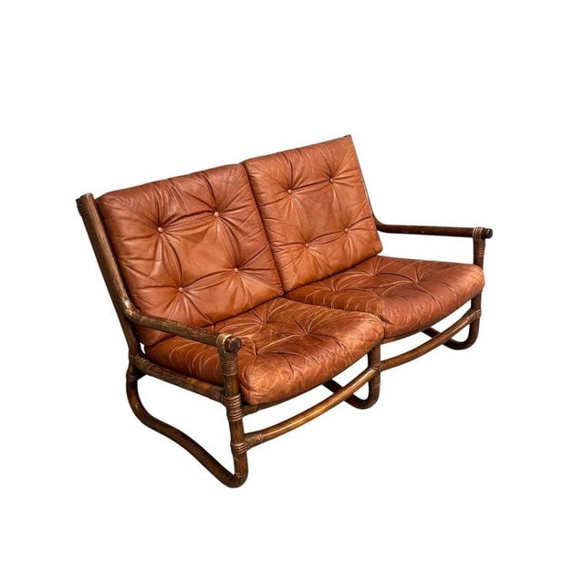 Vintage Bamboo and Leather Sofa, 1970s For Sale - Image 15 of 15